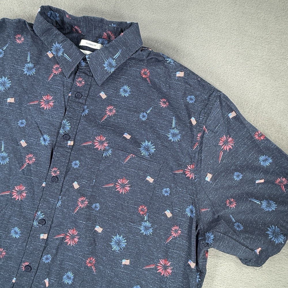 Saddlebred Mens 3XLT Patriotic Shirt Navy Blue Fireworks American Flag Button Up